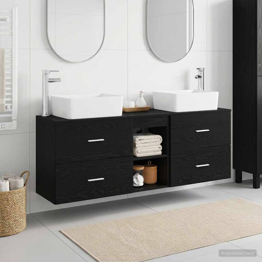 Badkamerkastenset 3 st Zwart 53 x 34,5 x 63 cm Bewerkt hout is nu te koop bij PeponiXL, paradijselijk wonen!