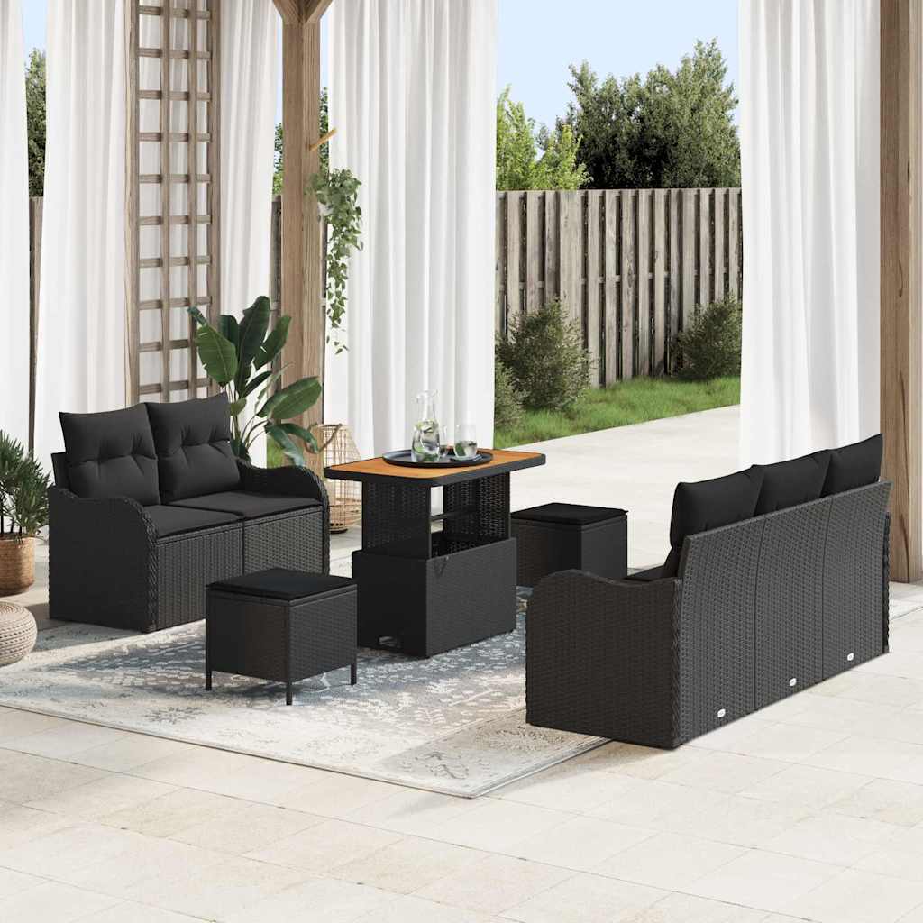 Tuinbankenset met kussen 8 pcs Zwart poly rattan is nu te koop bij PeponiXL, paradijselijk wonen!