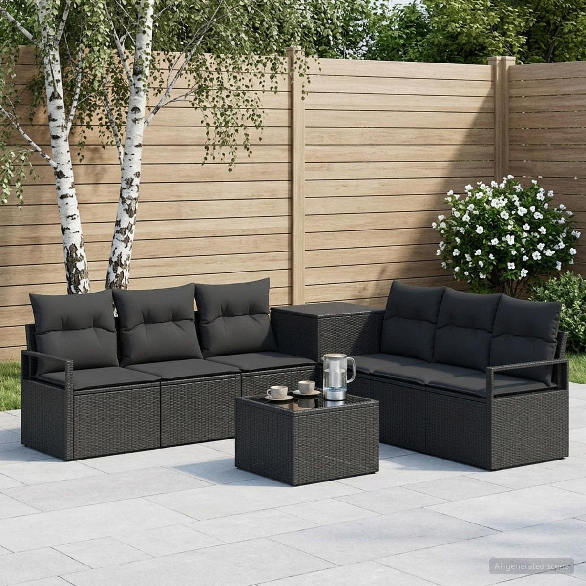 Bankstel 8 st Zwart Poly Rattan en Staal is nu te koop bij PeponiXL, paradijselijk wonen!