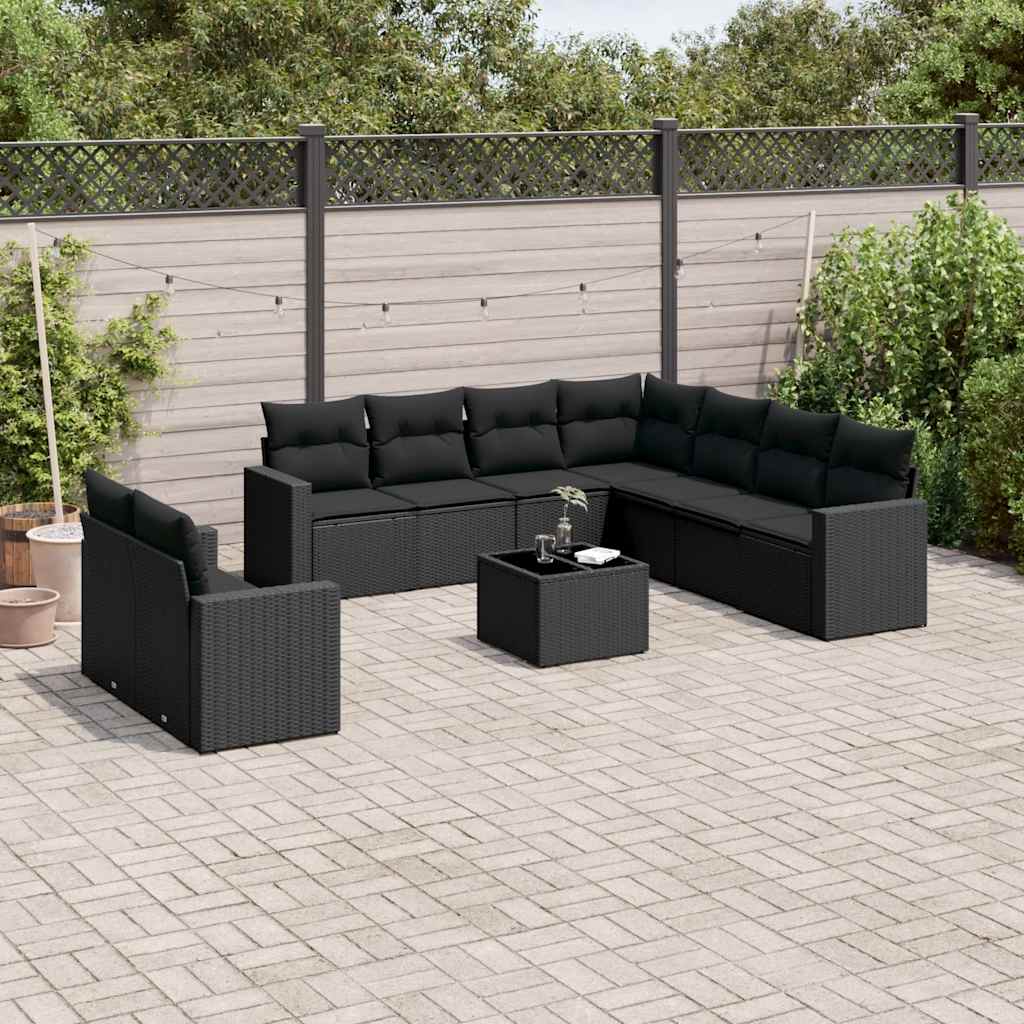 10-delige Loungeset met kussens poly rattan zwart is nu te koop bij PeponiXL, paradijselijk wonen!