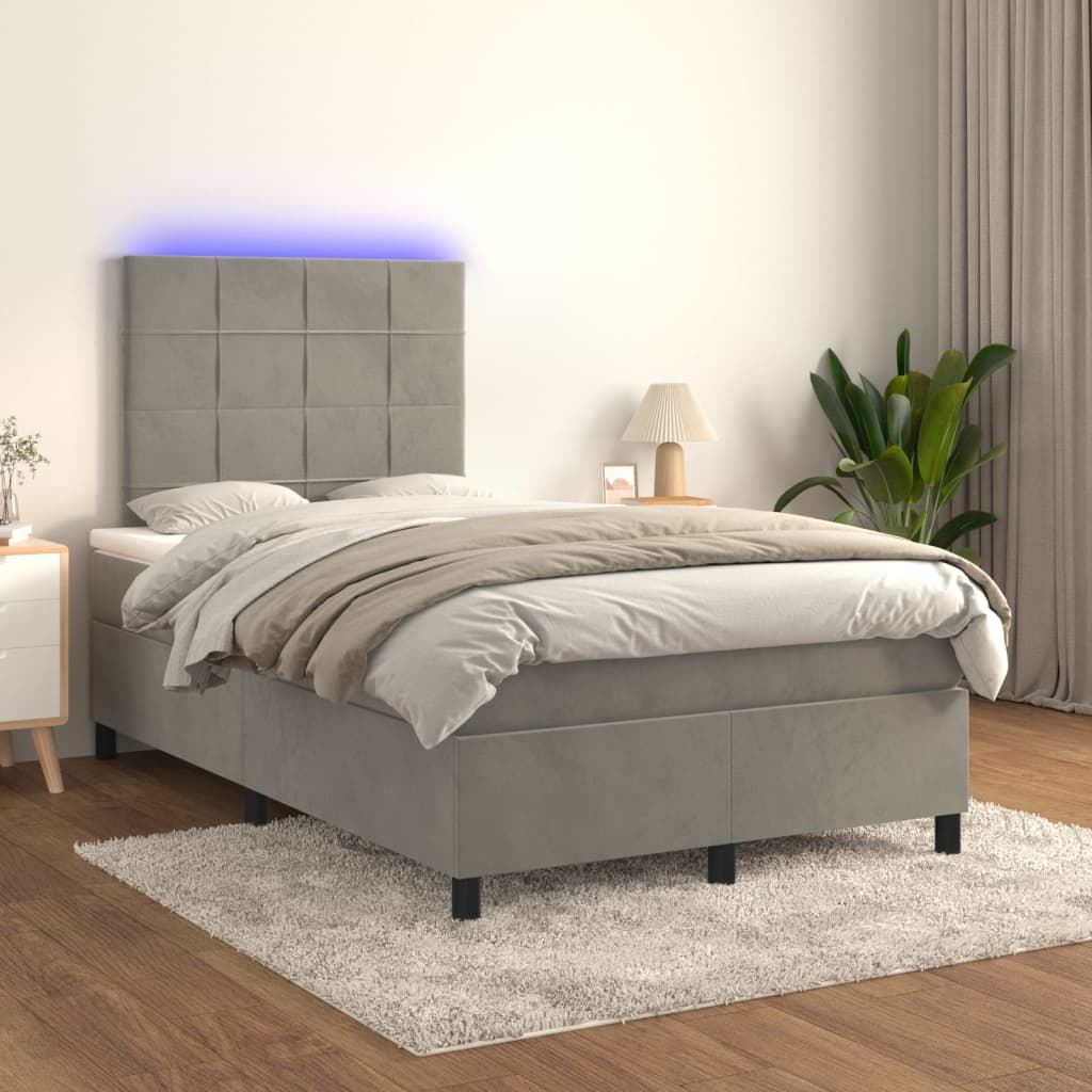 Boxspring met matras en LED fluweel lichtgrijs 120x200 cm is nu te koop bij PeponiXL, paradijselijk wonen!