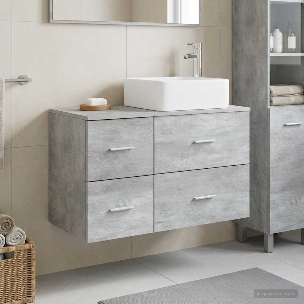 Badkamermeubelset 2 pcs Betongrijs Bewerkt hout is nu te koop bij PeponiXL, paradijselijk wonen!