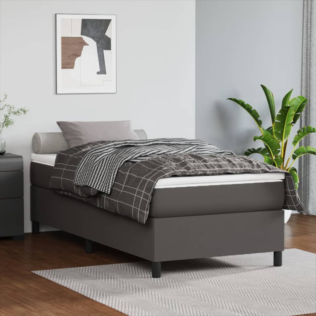 Boxspring met matras kunstleer grijs 90x190 cm is nu te koop bij PeponiXL, paradijselijk wonen!