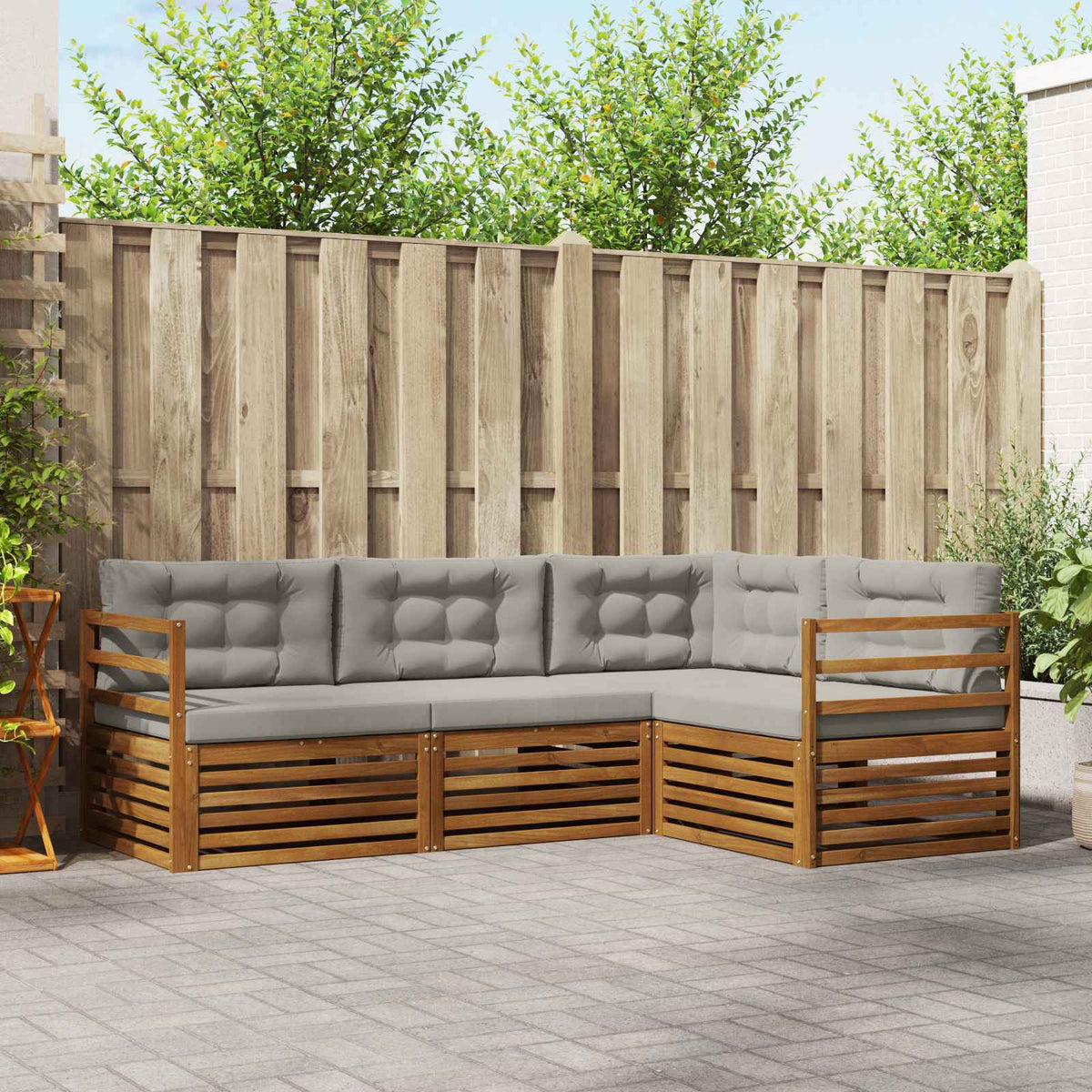 Buiten bankenset met kussen 4 pcs Natuurlijk en Lichtgrijs is nu te koop bij PeponiXL, paradijselijk wonen!