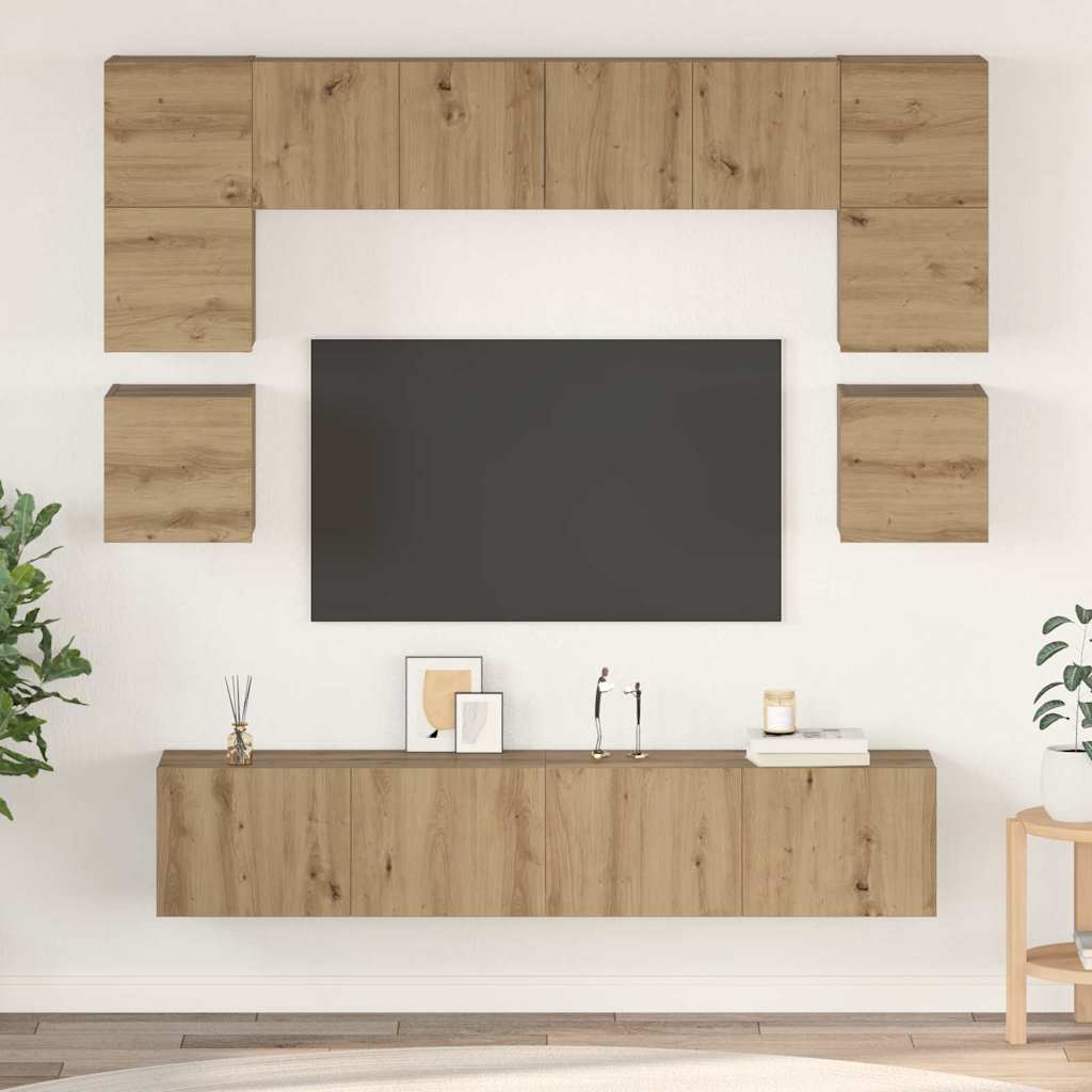Tv-meubelset Wandgemonteerd 8 pcs Artisan Eiken Bewerkt hout is nu te koop bij PeponiXL, paradijselijk wonen!