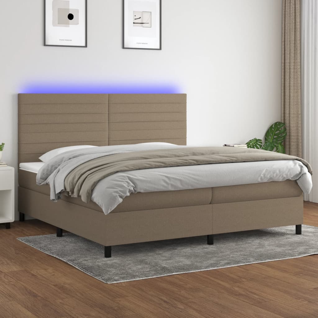 Boxspring met matras en LED stof taupe 200x200 cm is nu te koop bij PeponiXL, paradijselijk wonen!