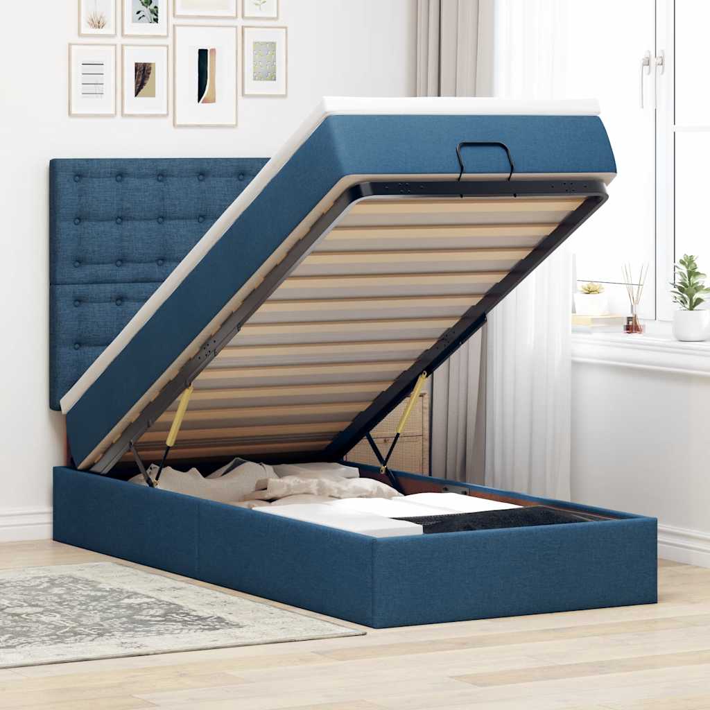 Bed met matras 100x200 cm stof blauw is nu te koop bij PeponiXL, paradijselijk wonen!