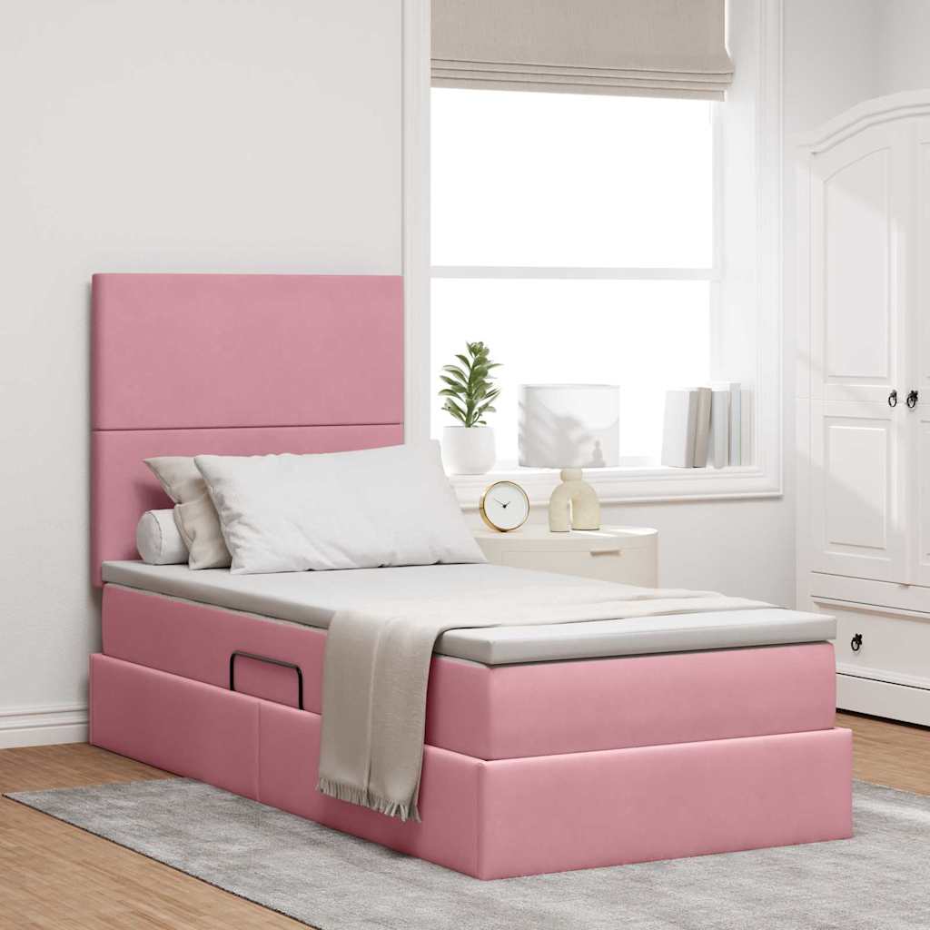Opbergbed met LED met matras met LED Roze 90 x 190 cm Fluweel is nu te koop bij PeponiXL, paradijselijk wonen!