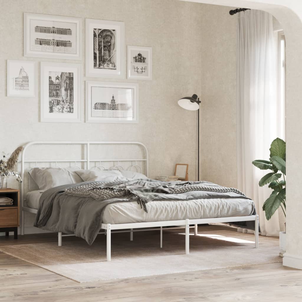 Bedframe met hoofdbord metaal wit 140x190 cm is nu te koop bij PeponiXL, paradijselijk wonen!