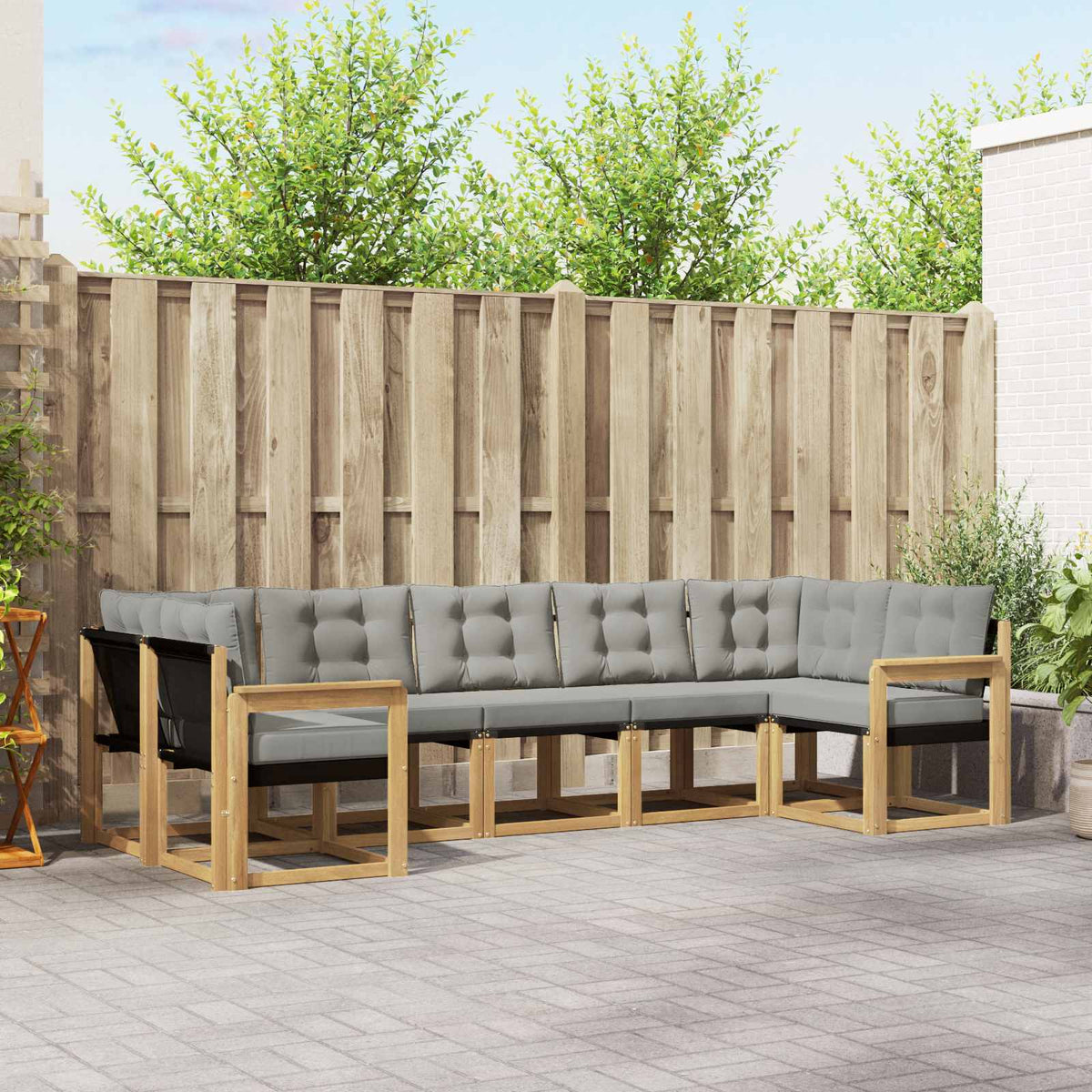 Buiten bankenset met kussen 7 pcs Wit en Lichtgrijs is nu te koop bij PeponiXL, paradijselijk wonen!