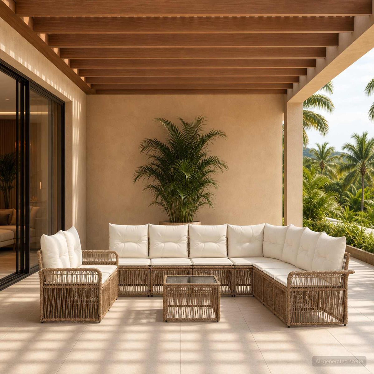 Tuinbankenset 10 pcs Beige poly rattan is nu te koop bij PeponiXL, paradijselijk wonen!