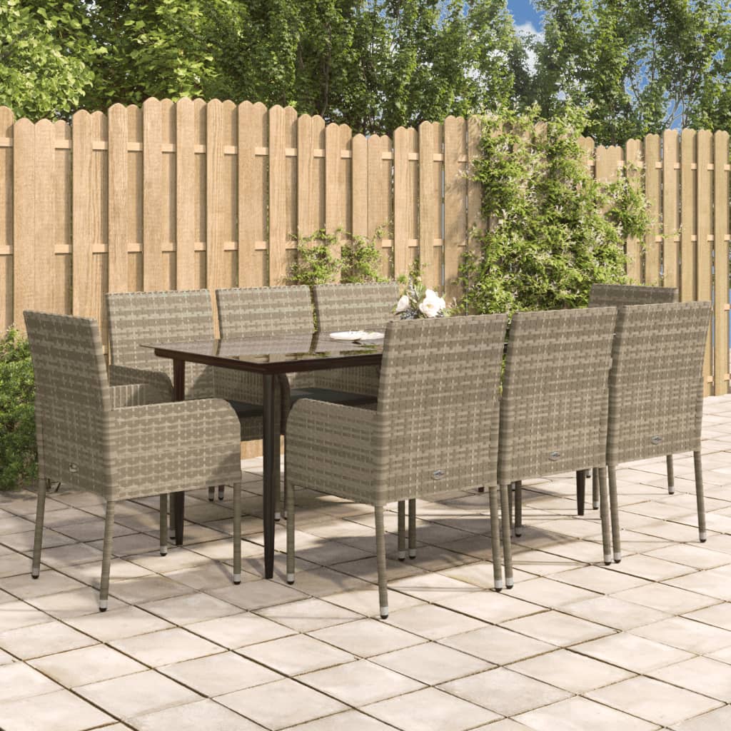 9-delige Tuinset met kussens poly rattan zwart en grijs is nu te koop bij PeponiXL, paradijselijk wonen!