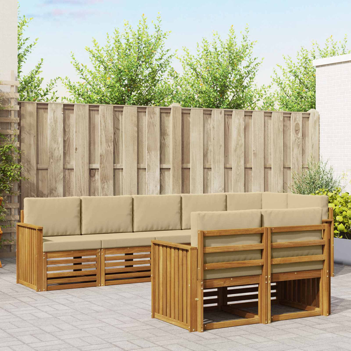 Sofa-Sets 8 pcs Natuurlijk en Beige Massief Acaciahout is nu te koop bij PeponiXL, paradijselijk wonen!