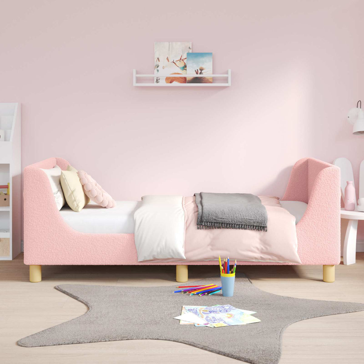 Bedframe voor kinderen met hoofdbord Roze 80 x 160 cm Bouclé is nu te koop bij PeponiXL, paradijselijk wonen!