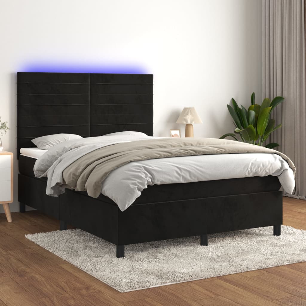 Boxspring met matras en LED fluweel zwart 140x190 cm is nu te koop bij PeponiXL, paradijselijk wonen!