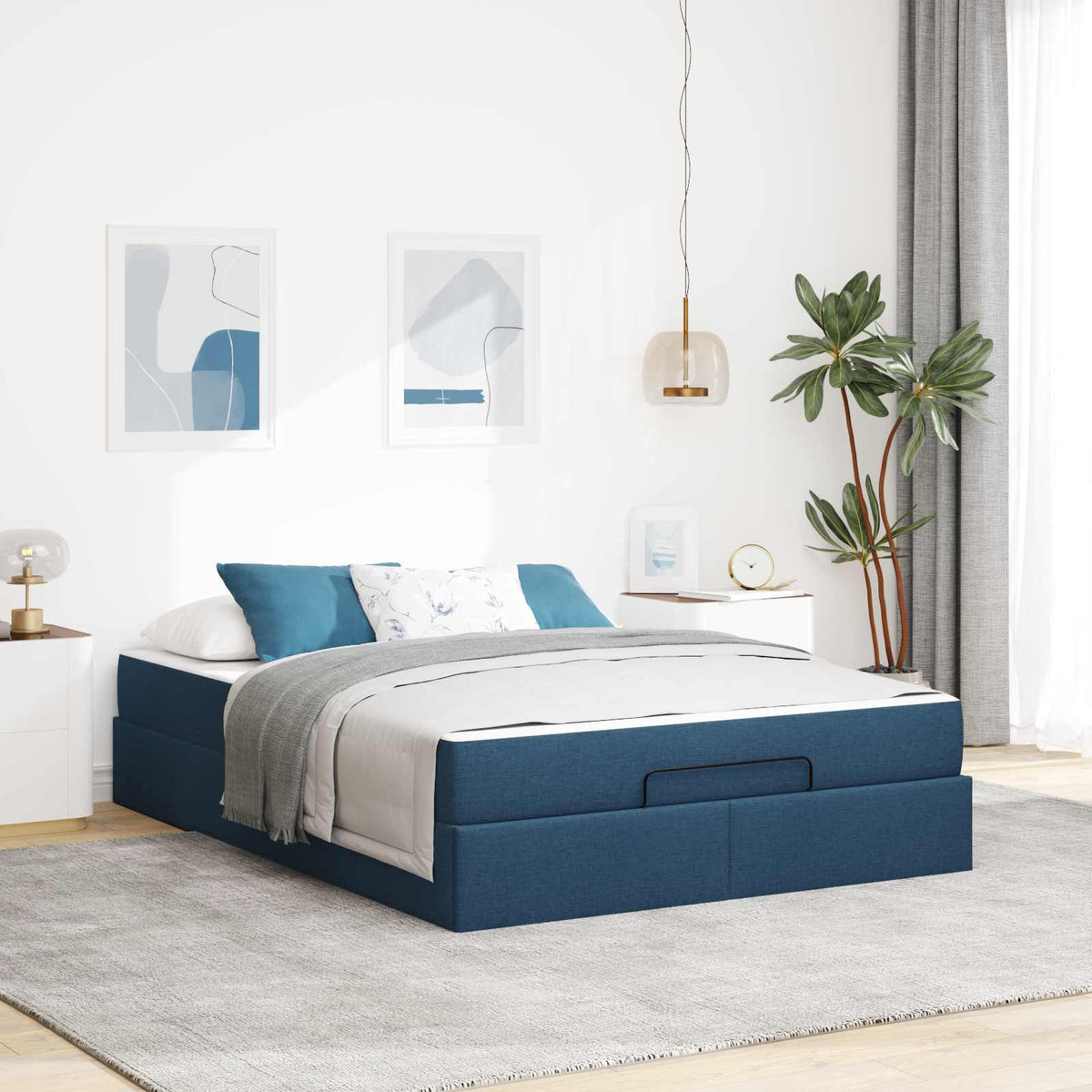Bedframe met matras 2 pcs Blauw Stof is nu te koop bij PeponiXL, paradijselijk wonen!