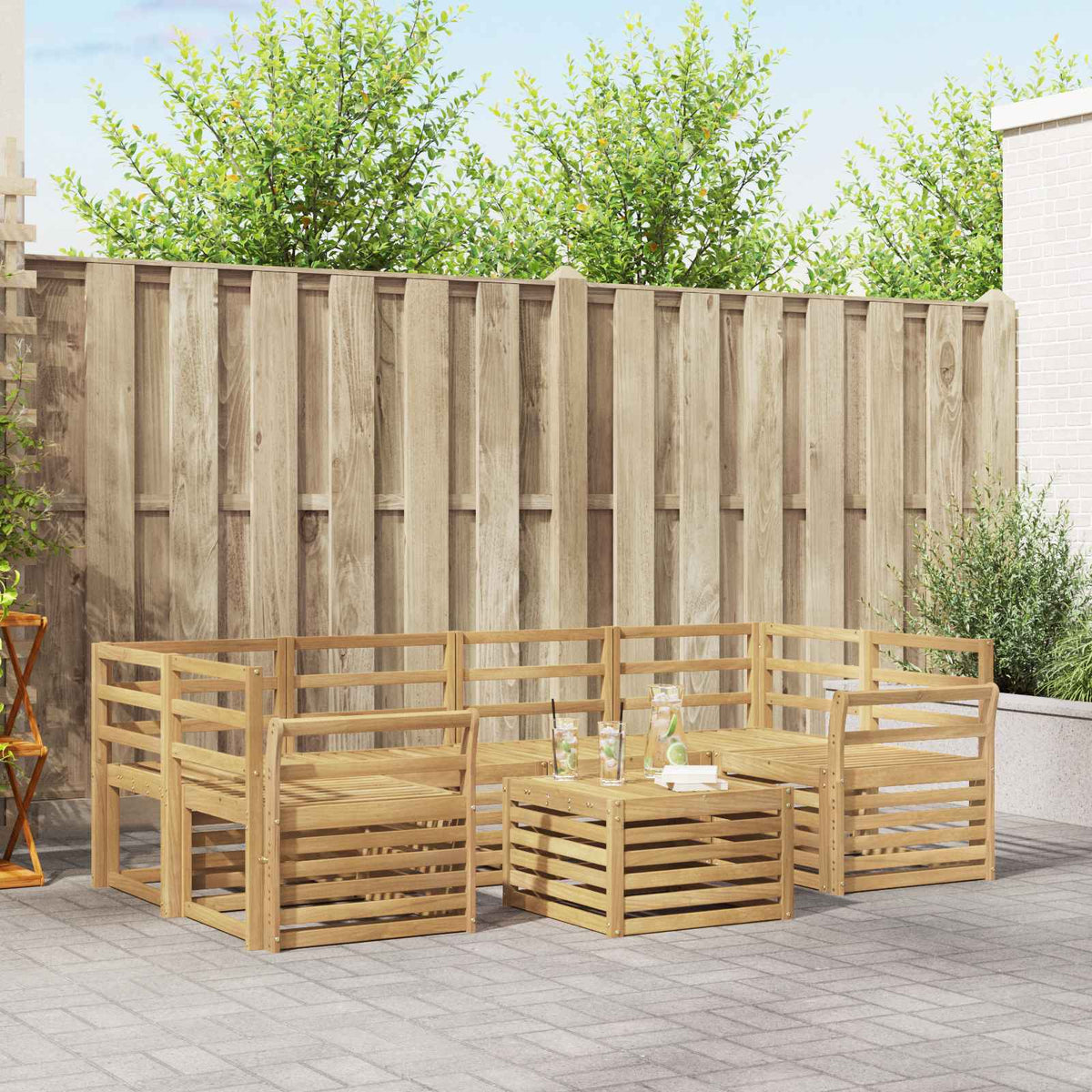 Buiten bankenset 7 pcs Wit Massief Acaciahout is nu te koop bij PeponiXL, paradijselijk wonen!