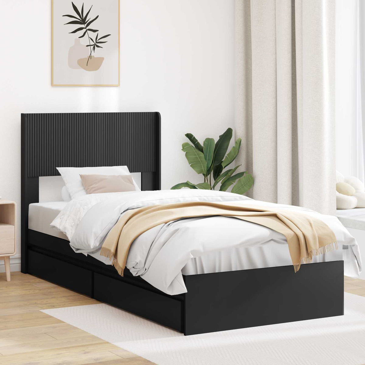 Bedframe met opbergruimte en hoofdbord Zwart 90 x 190 cm is nu te koop bij PeponiXL, paradijselijk wonen!
