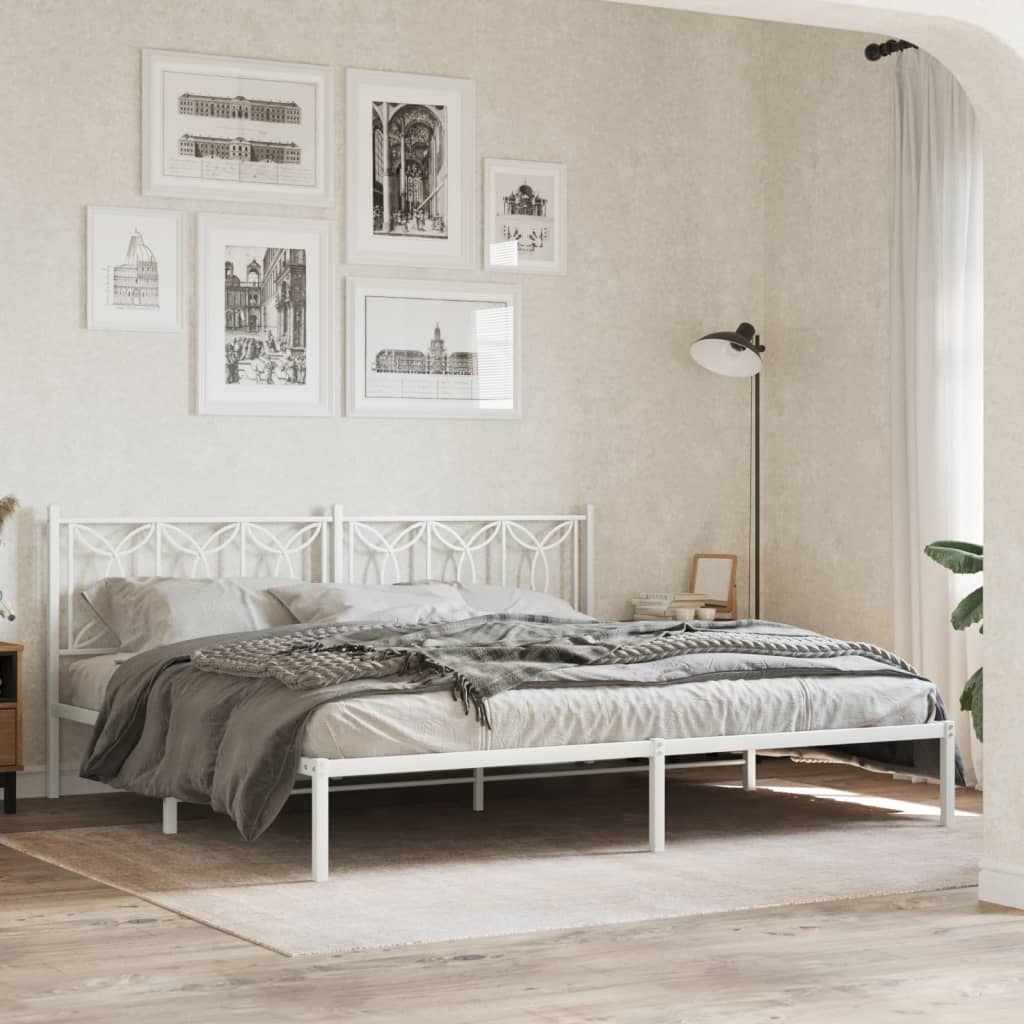 Bedframe met hoofdbord metaal wit 193x203 cm is nu te koop bij PeponiXL, paradijselijk wonen!