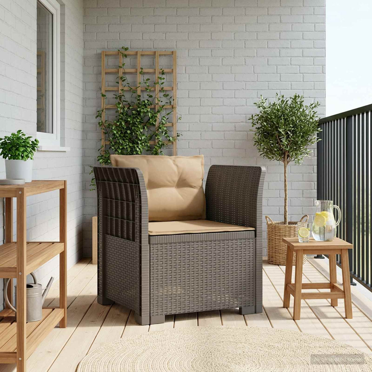 Eénpersoons Fauteuil met Kussens Rattan Look PP Lichtgrijs is nu te koop bij PeponiXL, paradijselijk wonen!