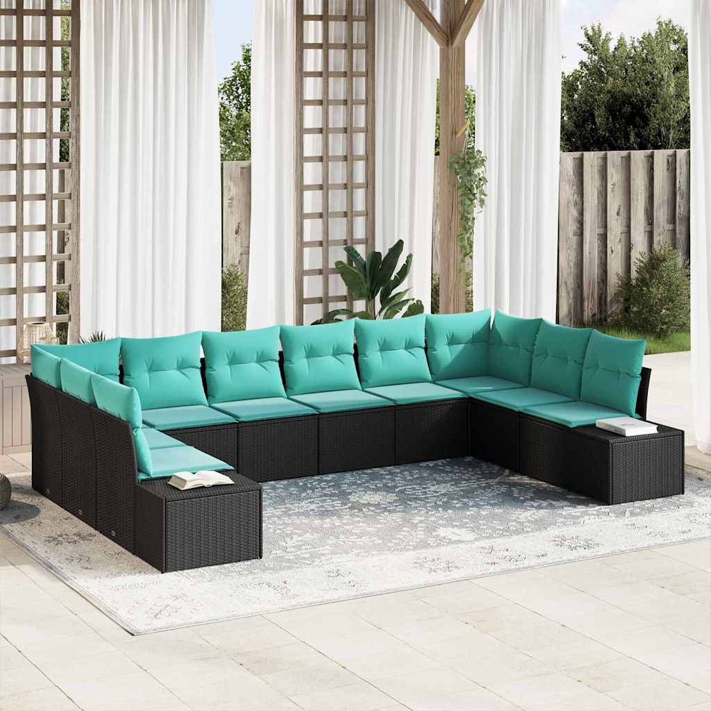 Tuin Sofa Set met kussen 10 pcs Zwart poly rattan is nu te koop bij PeponiXL, paradijselijk wonen!