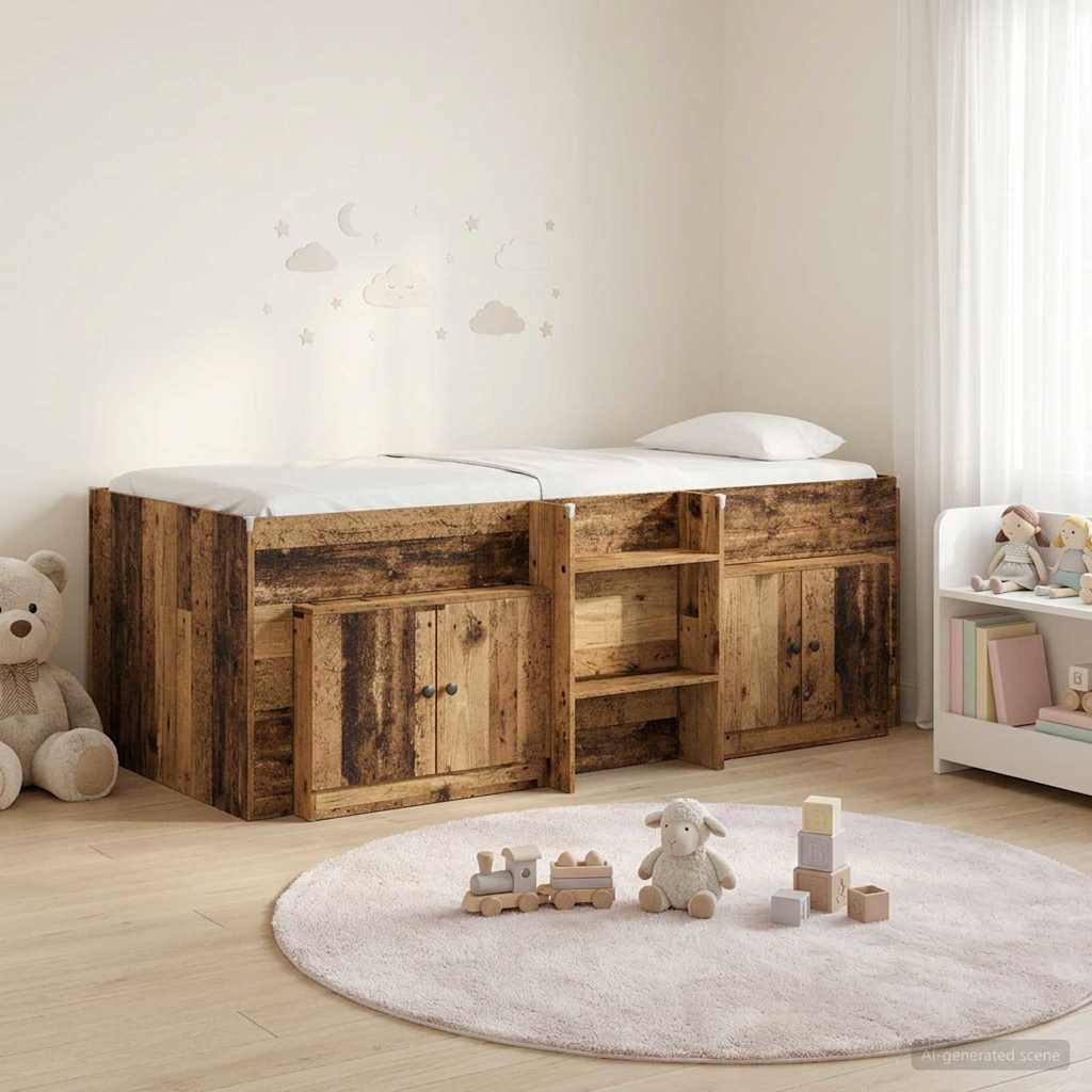 Loft Bed Frame met Kast met opslag 3 st Oud hout Bewerkt hout is nu te koop bij PeponiXL, paradijselijk wonen!