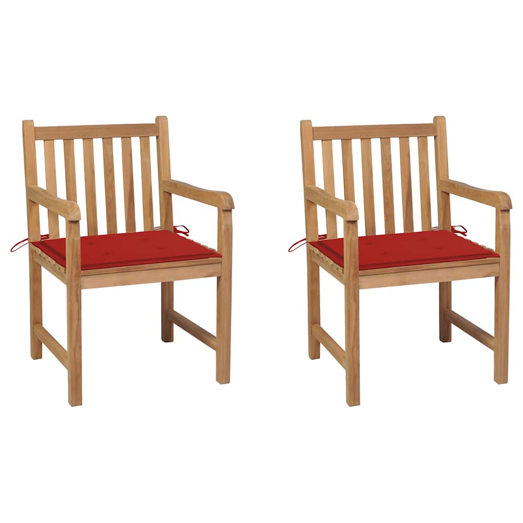 Tuinstoelen 2 st met rode kussens massief teakhout is nu te koop bij PeponiXL, paradijselijk wonen!