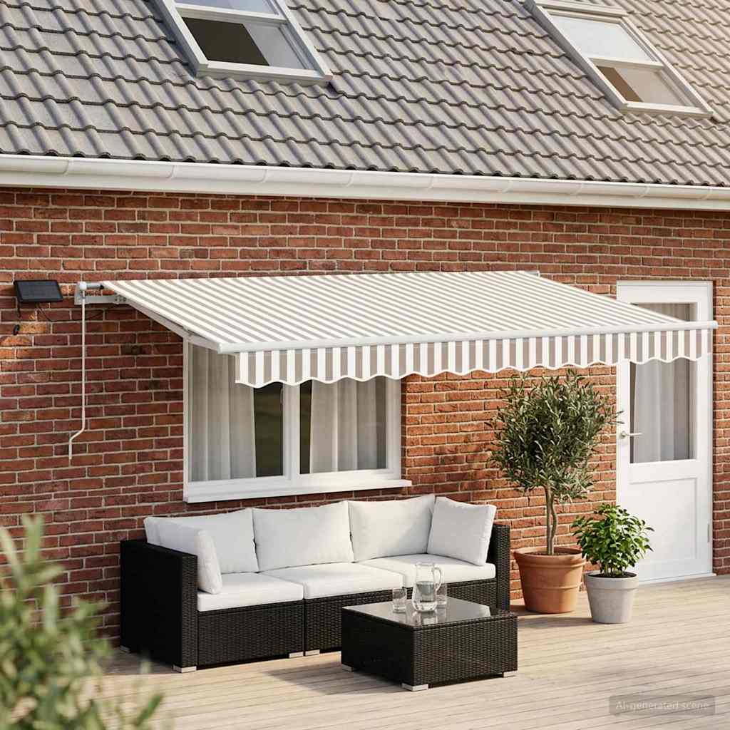 Uitschuifbare luifel Lichtgrijs en wit. 500 × 350 cm is nu te koop bij PeponiXL, paradijselijk wonen!