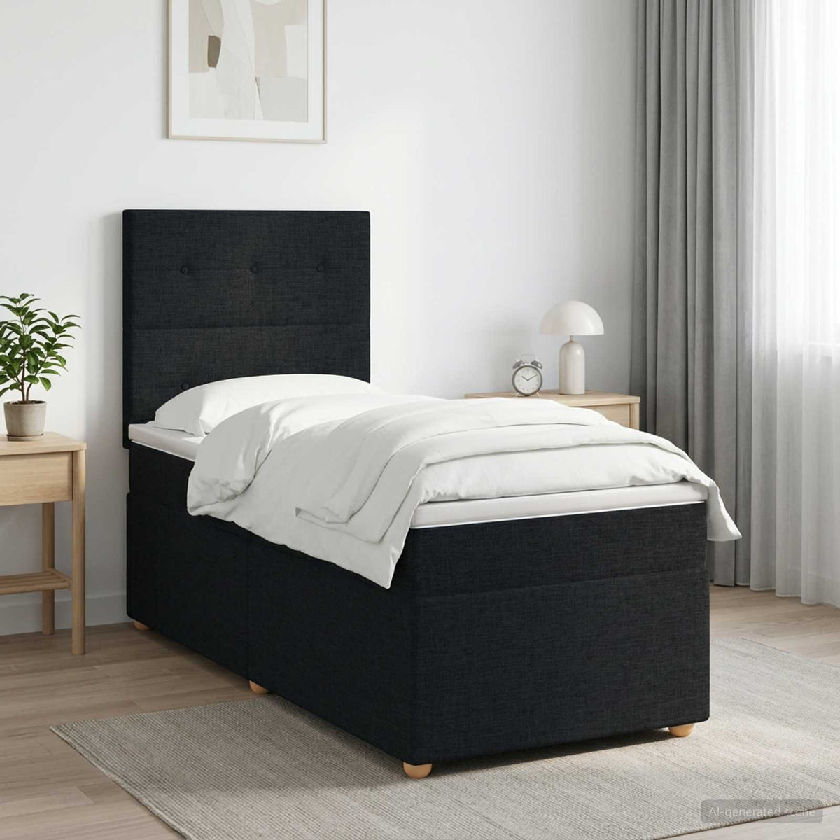 Boxspringbed met matras met hoofdeinde Zwart 90 x 190 cm Stof is nu te koop bij PeponiXL, paradijselijk wonen!
