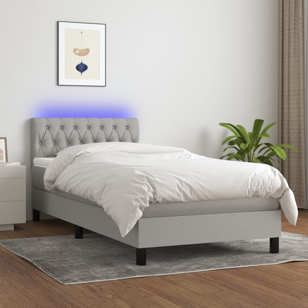 Boxspring met matras en LED stof lichtgrijs 100x200 cm is nu te koop bij PeponiXL, paradijselijk wonen!