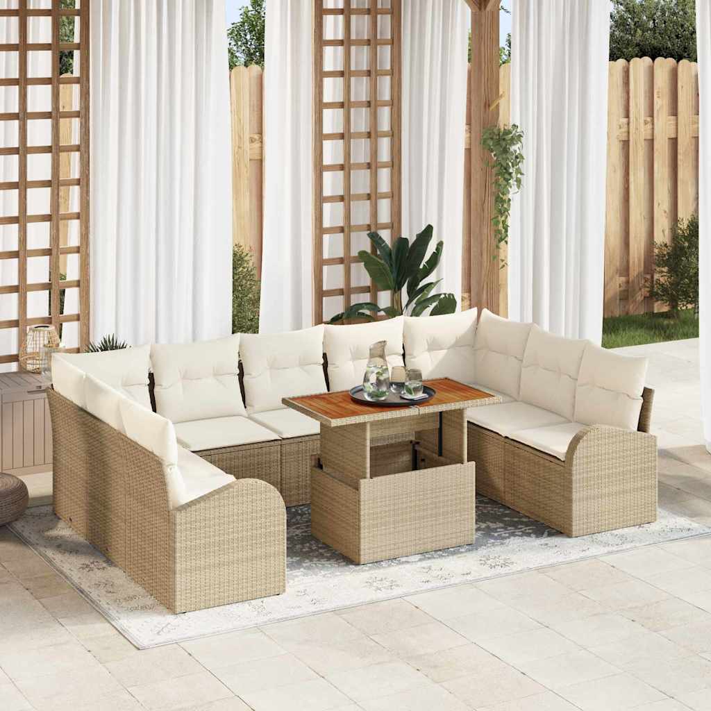 Tuin Sofa Set met kussen 10 pcs beige en crèmekleurig is nu te koop bij PeponiXL, paradijselijk wonen!