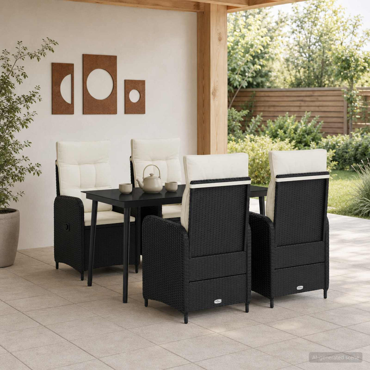 Bank tafel set met kussen met kussen 5 pcs Zwart en Cream Wit is nu te koop bij PeponiXL, paradijselijk wonen!