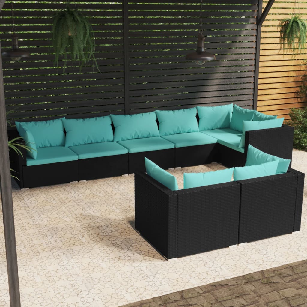 8-delige Loungeset met kussens poly rattan zwart is nu te koop bij PeponiXL, paradijselijk wonen!