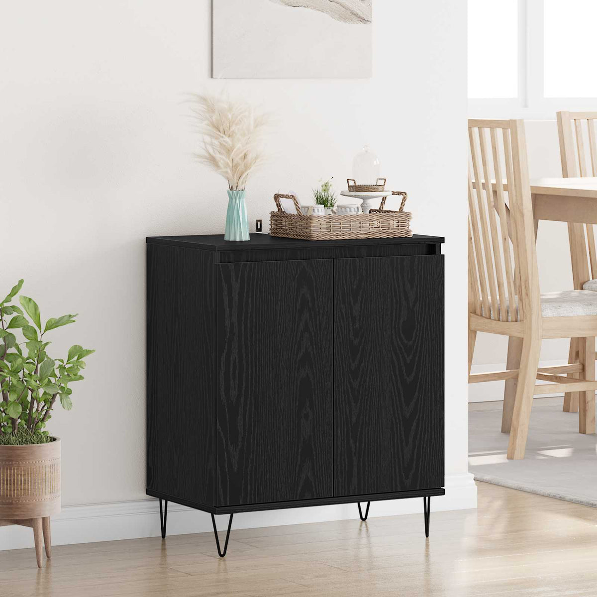Dressoir Zwart Eiken 60 x 35 x 70 cm Bewerkt hout is nu te koop bij PeponiXL, paradijselijk wonen!