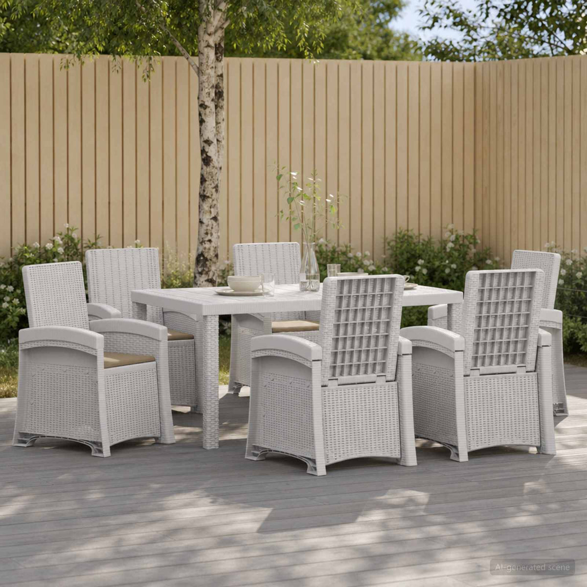 Tuin eettafelset 7 st Wit en Taupe PP is nu te koop bij PeponiXL, paradijselijk wonen!