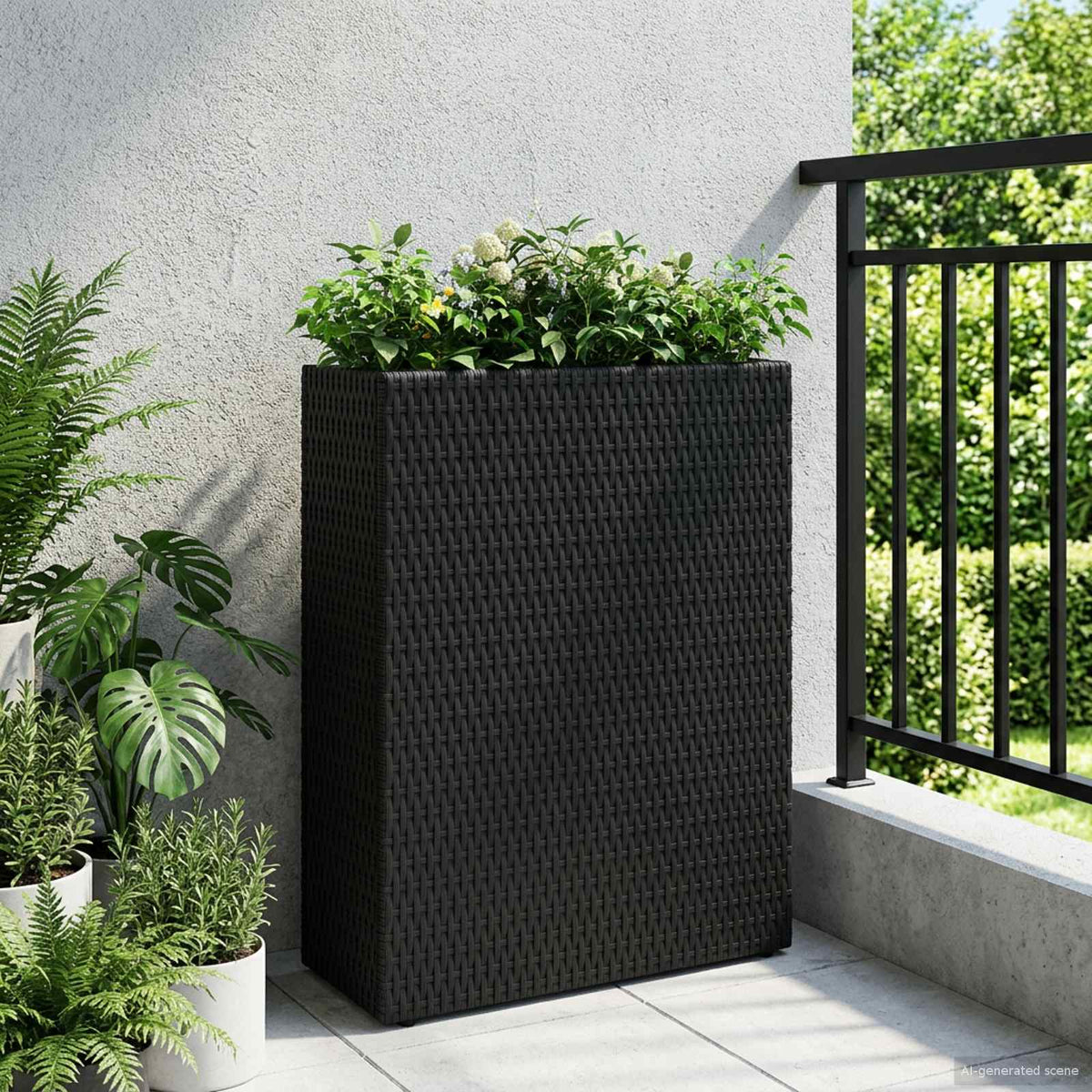 Hoge Plantenbak Zwart 55 x 22 x 70 cm polyrattan is nu te koop bij PeponiXL, paradijselijk wonen!