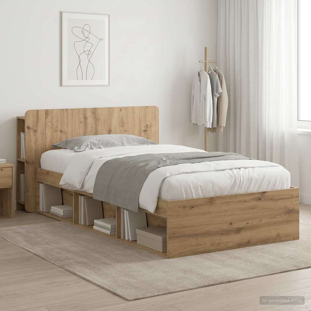Bedframe met opslag Artisanaal eiken 75 x 190 cm Bewerkt hout is nu te koop bij PeponiXL, paradijselijk wonen!