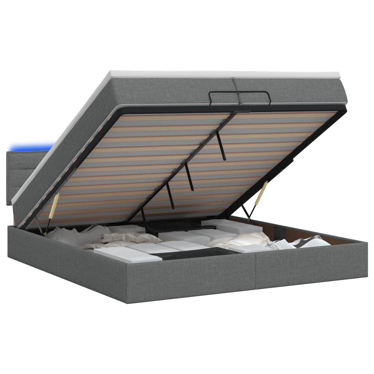 Ottoman Bed met Matrassen en LED Donkergrijs 200 x 200 cm Stof is nu te koop bij PeponiXL, paradijselijk wonen!