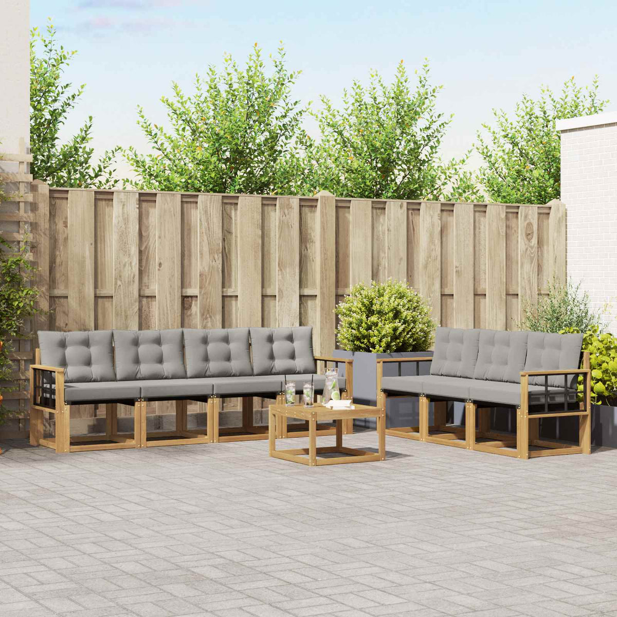 Buiten bankenset met kussen 8 pcs Wit en Lichtgrijs is nu te koop bij PeponiXL, paradijselijk wonen!
