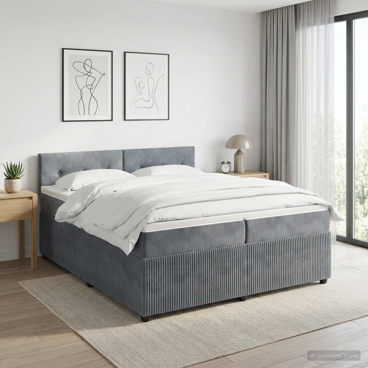Boxspringbed met matras Donkergrijs 200 x 200 cm Fluweel is nu te koop bij PeponiXL, paradijselijk wonen!