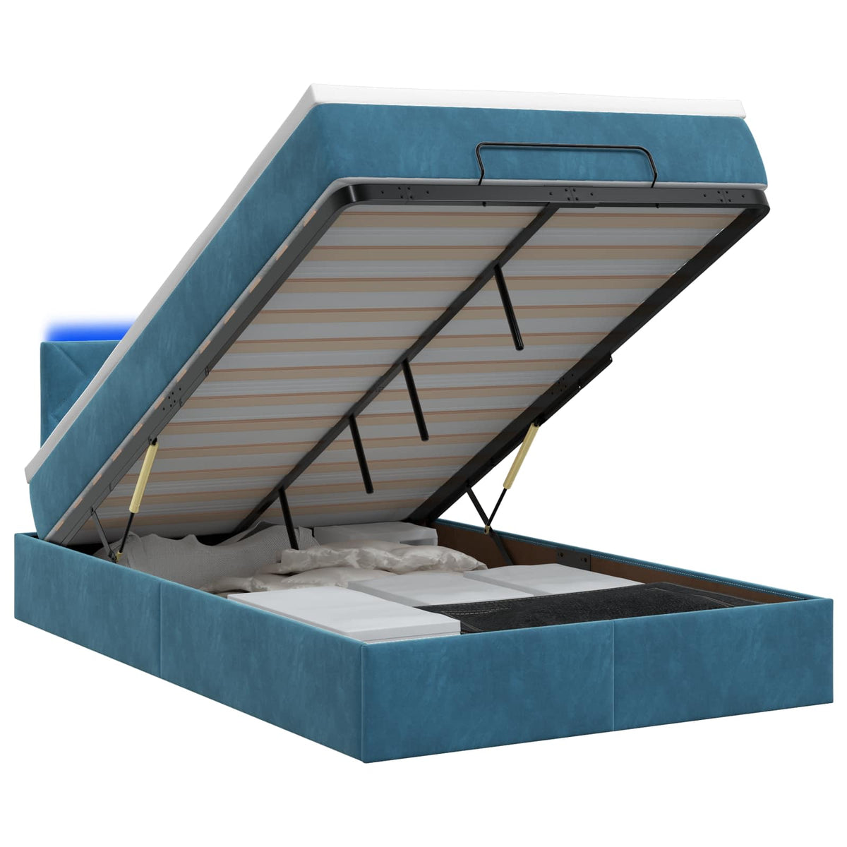 Ottoman Bed met Matrassen en LED Donkerblauw 120 x 190 cm is nu te koop bij PeponiXL, paradijselijk wonen!