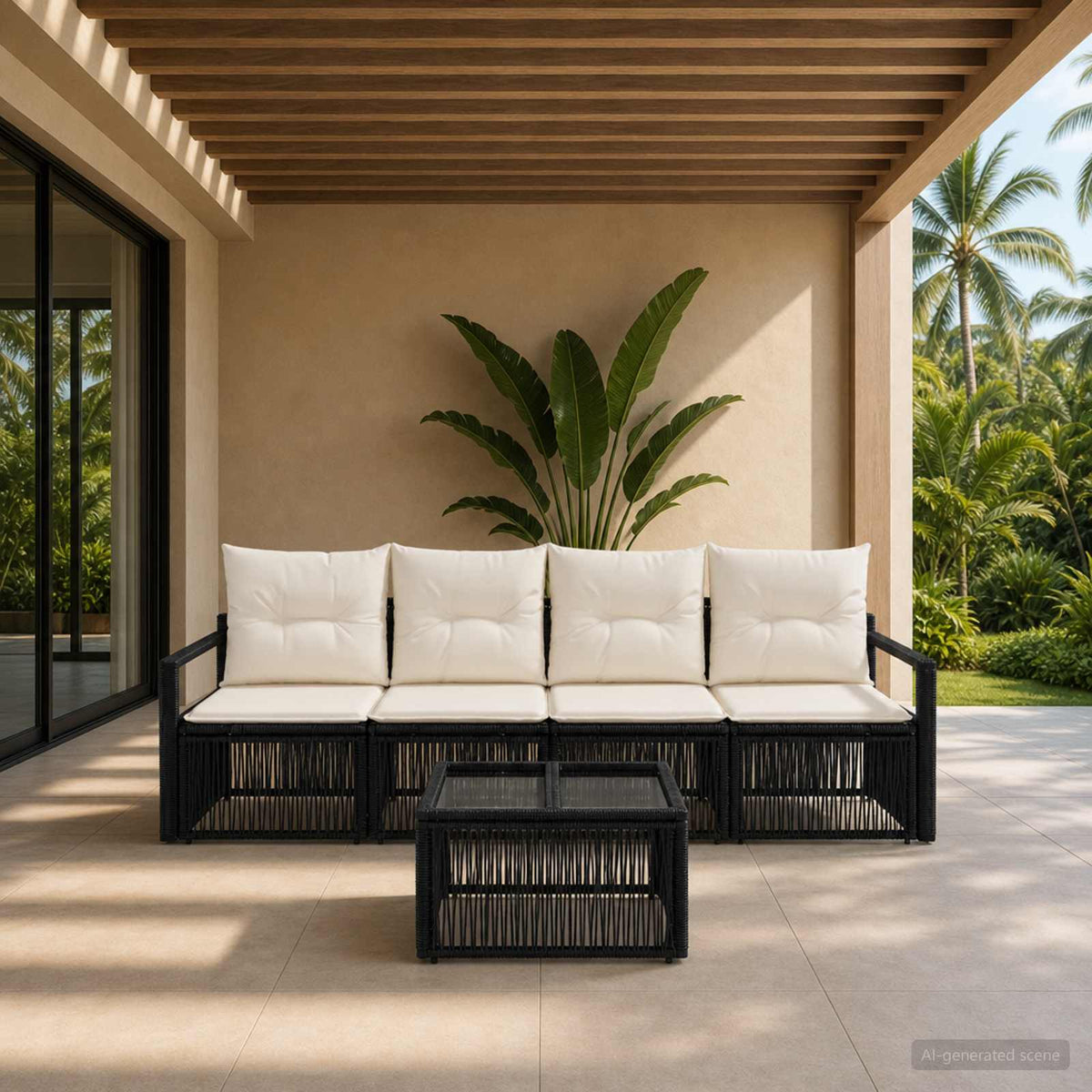 Tuinbankenset 5 pcs Zwart poly rattan is nu te koop bij PeponiXL, paradijselijk wonen!