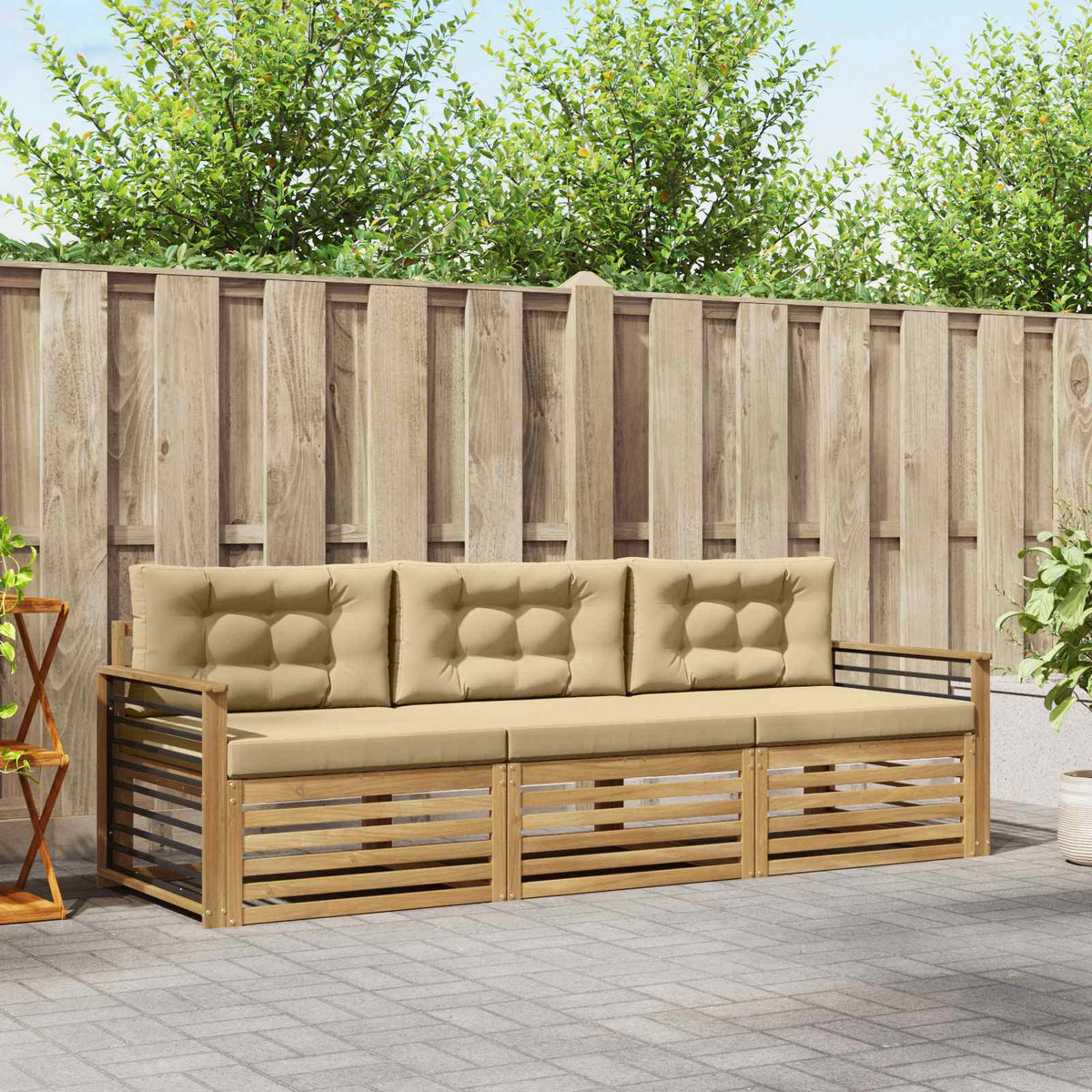 Buiten bankenset met kussen 3 pcs Wit en Beige Polyester is nu te koop bij PeponiXL, paradijselijk wonen!