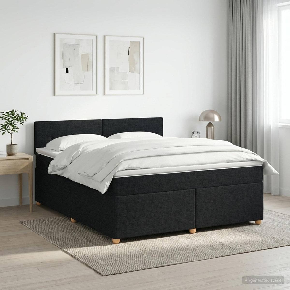 Boxspringbed met matras met hoofdeinde Zwart 140 x 200 cm Stof is nu te koop bij PeponiXL, paradijselijk wonen!
