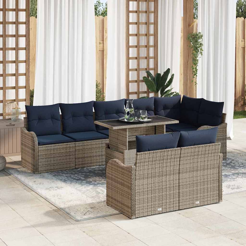 Tuin Sofa Set 9 st Grijs Poly riet is nu te koop bij PeponiXL, paradijselijk wonen!