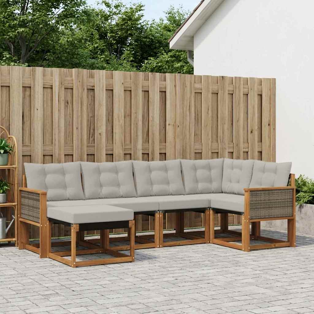 Buiten bankenset met kussen 6 pcs Naturel en lichtgrijs is nu te koop bij PeponiXL, paradijselijk wonen!