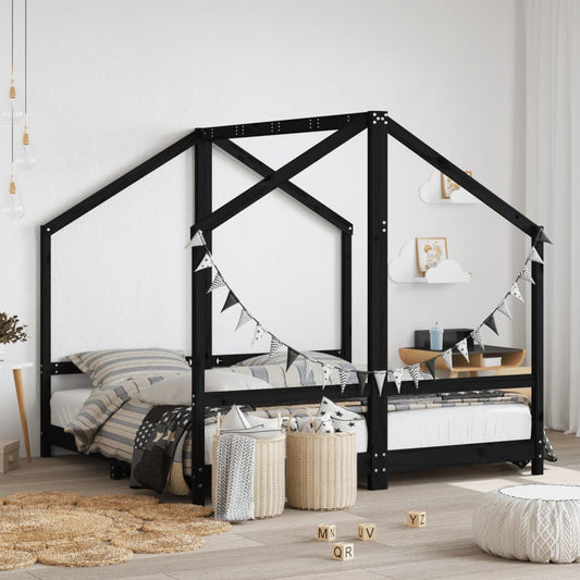 Kinderbedframe 2x(80x160) cm massief grenenhout zwart is nu te koop bij PeponiXL, paradijselijk wonen!