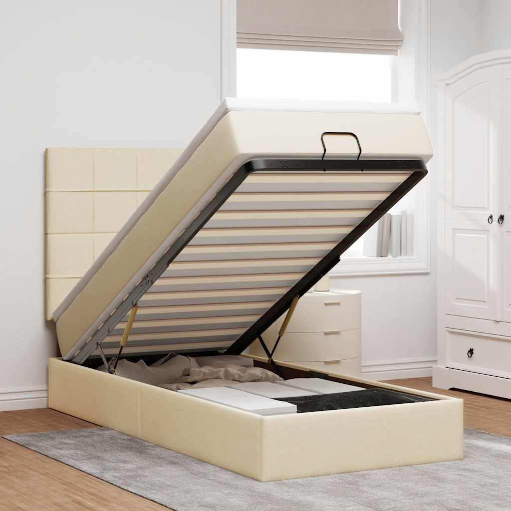 Ottoman bed met matras en LED's 100x200cm stof crèmekleurig is nu te koop bij PeponiXL, paradijselijk wonen!