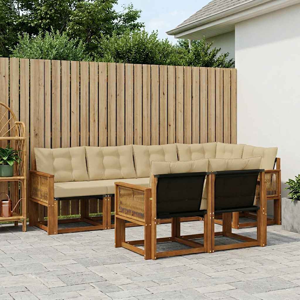 Buiten bankenset met kussen 7 pcs Natuurlijk en Beige is nu te koop bij PeponiXL, paradijselijk wonen!