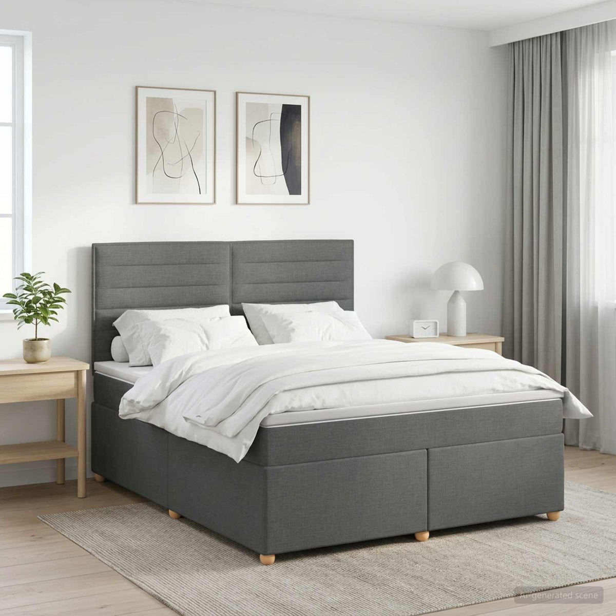 Boxspringbed met matras Donkergrijs 140 x 200 cm Stof is nu te koop bij PeponiXL, paradijselijk wonen!